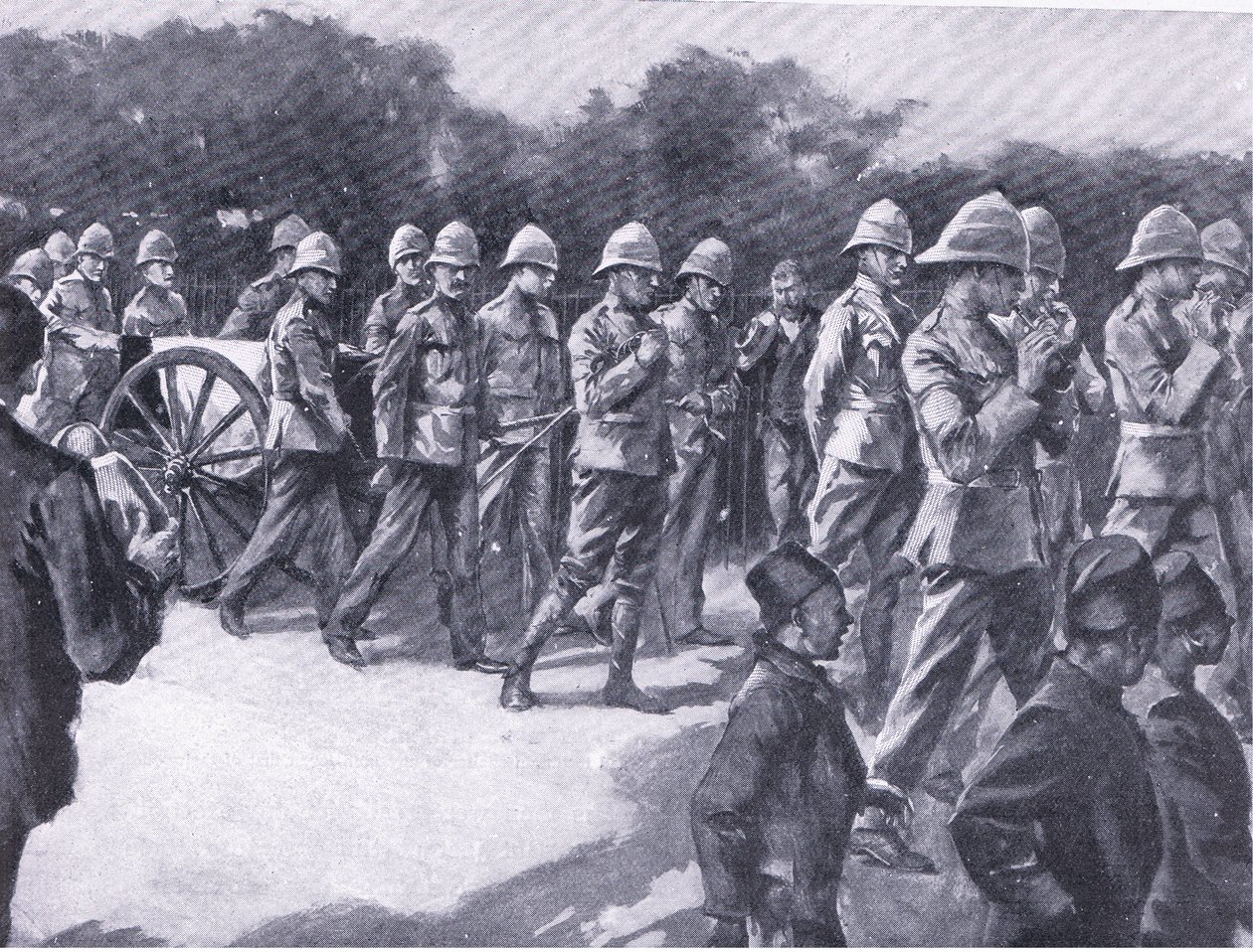 Begravelse med militære æresbevisninger av en boer-fange i Simonstown, fra After Pretoria: The Guerilla War utgitt av Harmsworth Bros Limited, 1901 av A. C. Ball