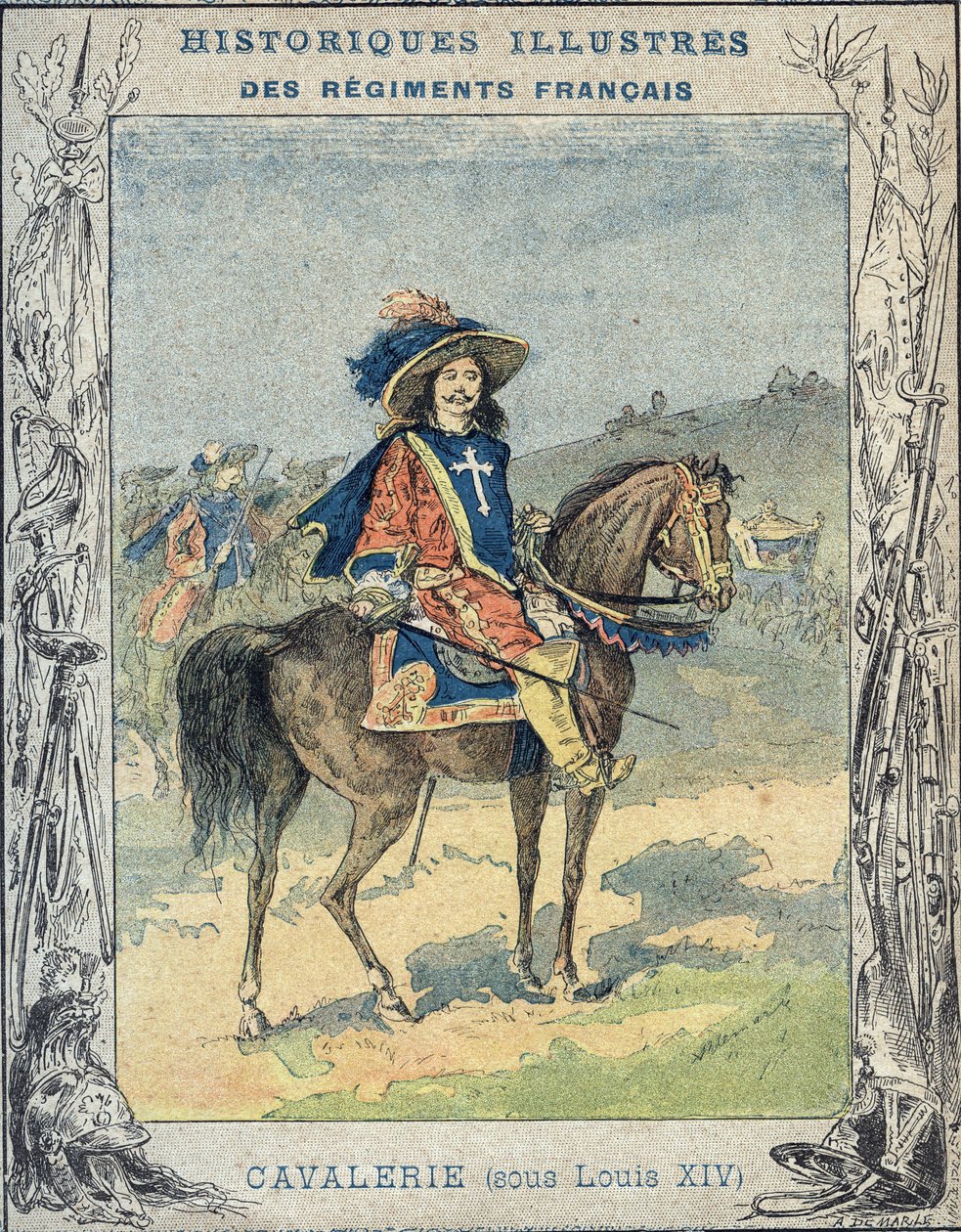 Kavaleri under Louis XIV - Fra et beskyttende omslag for skolebøker, slutten av 1800-tallet - Kavaleri sous Louis XIV - illustrasjon av A Demarle - Protege notebook historique, slutten av 1800-tallet - av A. Demarle