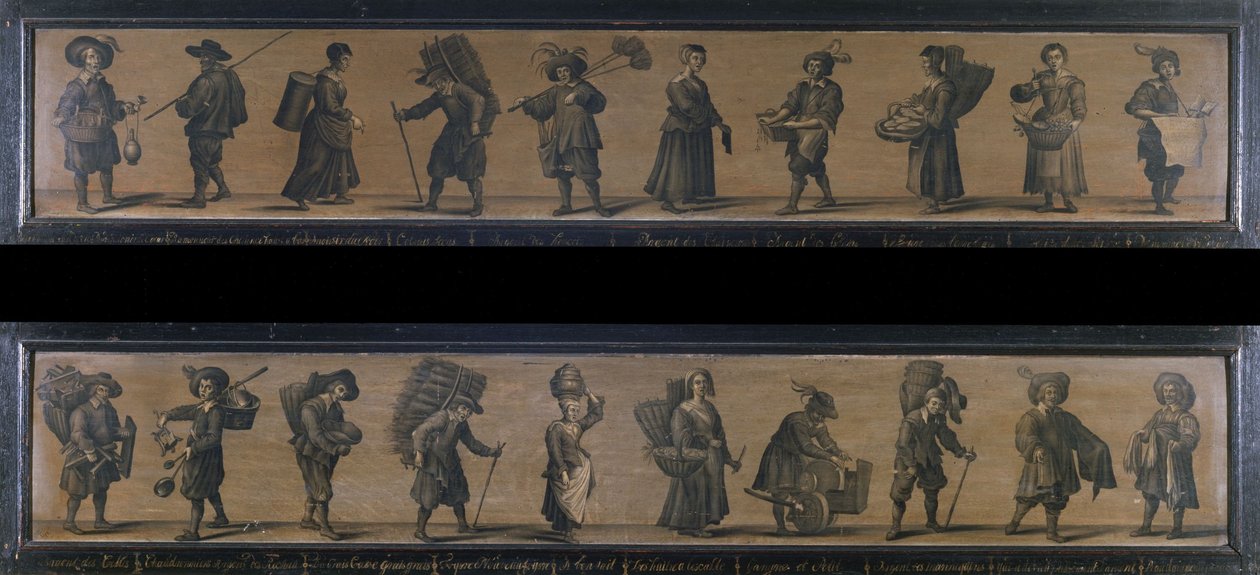 Les Cris de Paris, i 1634 (olje på tre) av A. Doy