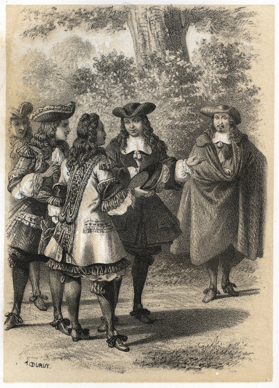 Møte i Paris mellom Jean Racine (1639-1699) og Pierre Corneille (1606-1684). Gravering av A. Duruy i "" litterære illustrasjoner av Frankrike; gull, Anekdotisk galleri av våre hovedforfattere som er interessert i deres handlinger og deres inskripsjoner”” a av A. Duruy