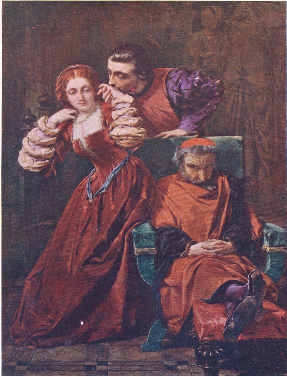 Silvia og Valentine (The Two Gentlemen of Verona) "Denne kjærligheten deres selv har ofte sett, heldigvis, når de har dømt meg i fast søvn", fra puben The Complete Works of William Shakespeare av J Coker & Co Ltd (farge litho) av A. E. Elmore