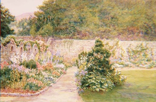 The Garden at Undermount, Bonchurch, Isle of Wight med St. Boniface i det fjerne av A. Foord Hughes