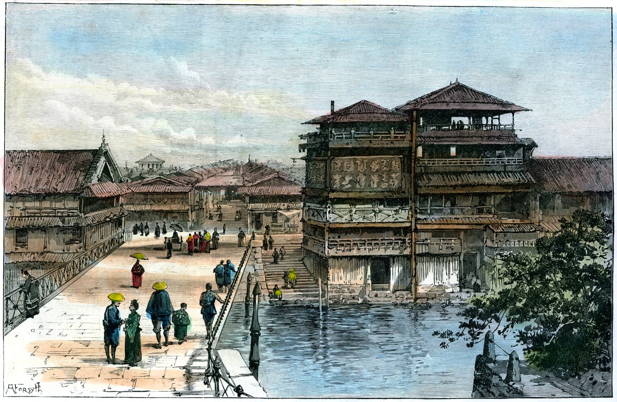 Yebis Bridge, Kosaka, Japan, 1891 av A. Forsyth