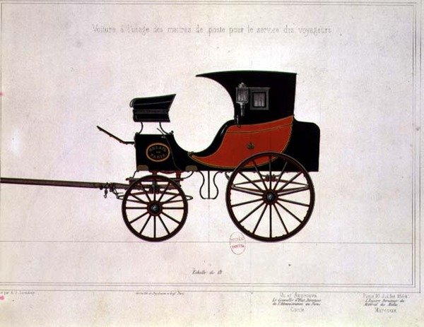 Design av vogn for Postvesenet, gravert av Engelmann og Graf av A. G. (after) Ducoudray