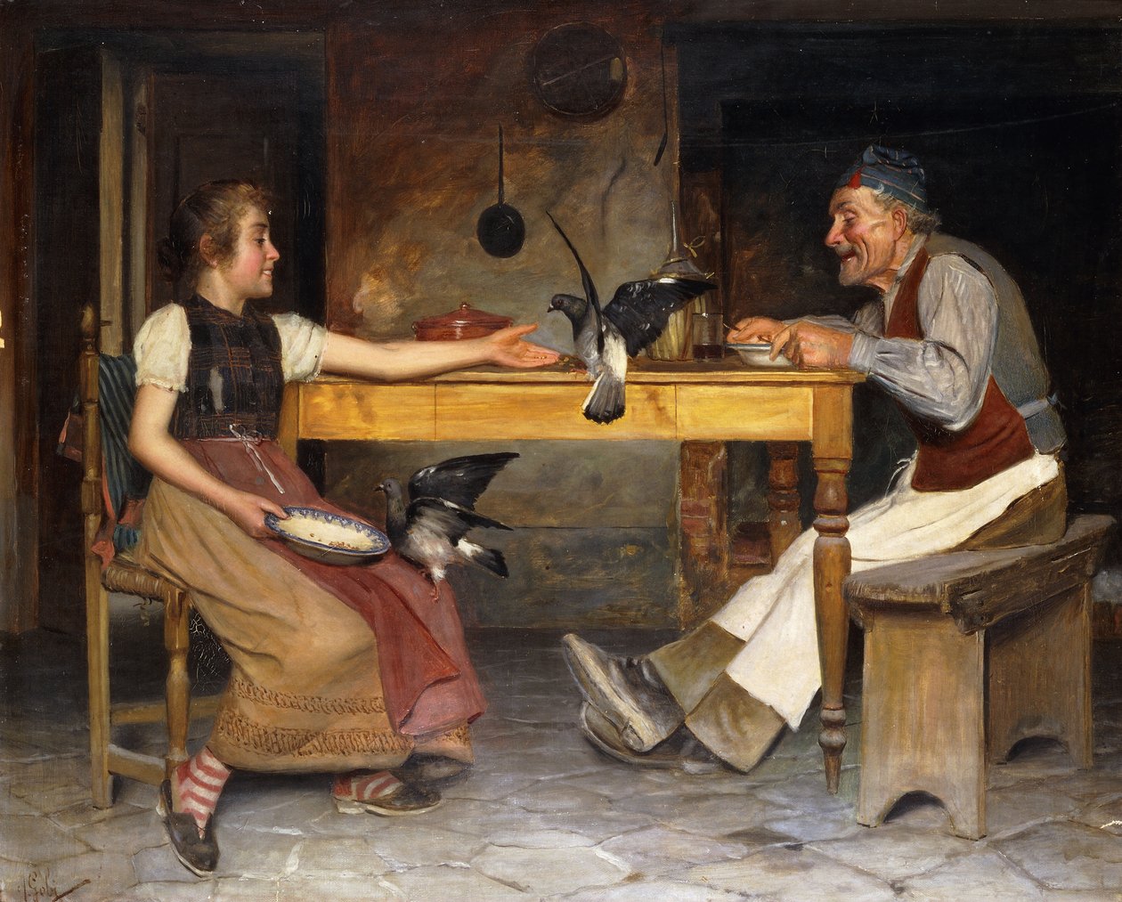 Et delt måltid (olje på lerret) av A. Gobi