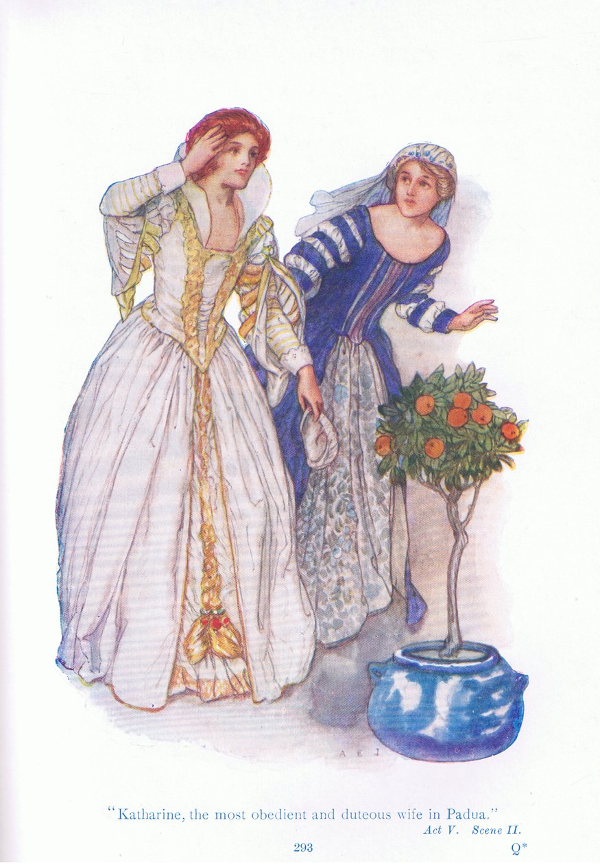 Katherine den mest lydige og pliktoppfyllende kona i Padua (The Taming of the Shrew), fra Tales from Shakespeare pub. av Ward Lock & Co Ltd av A. Jackson
