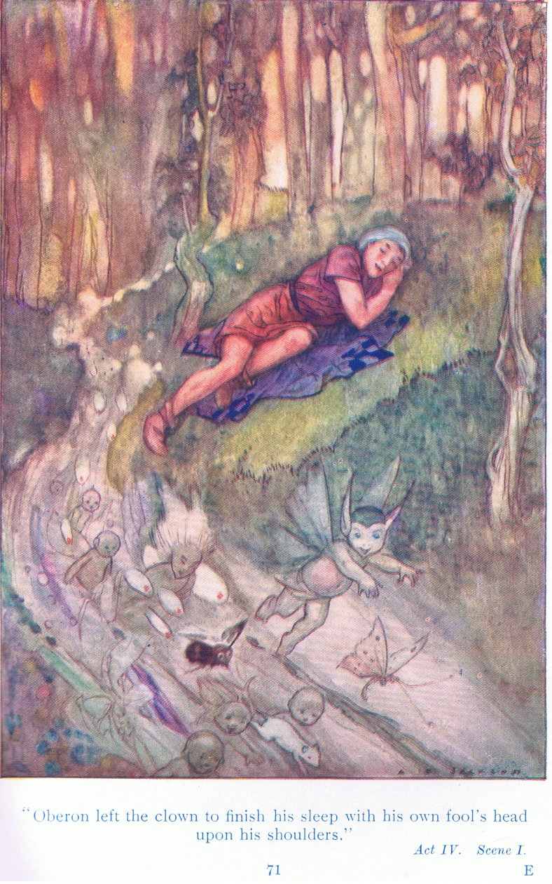 Oberon forlot klovnen for å avslutte søvnen med idiotens hode på skuldrene (A Midsummer Night
