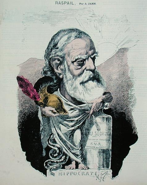 Karikatur av Francois Vincent Raspail (1794-1878) ca. 1870 (farget gravering) av A. Jann