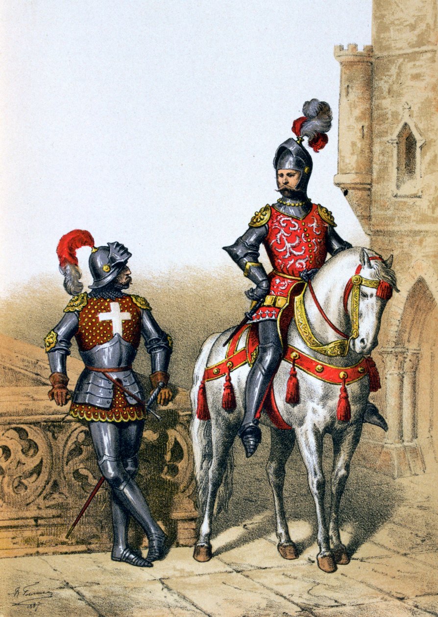 Kaptein for bueskytterne i Paris og en kavaler, 1400-tallet, 1887 av A. Lemercier