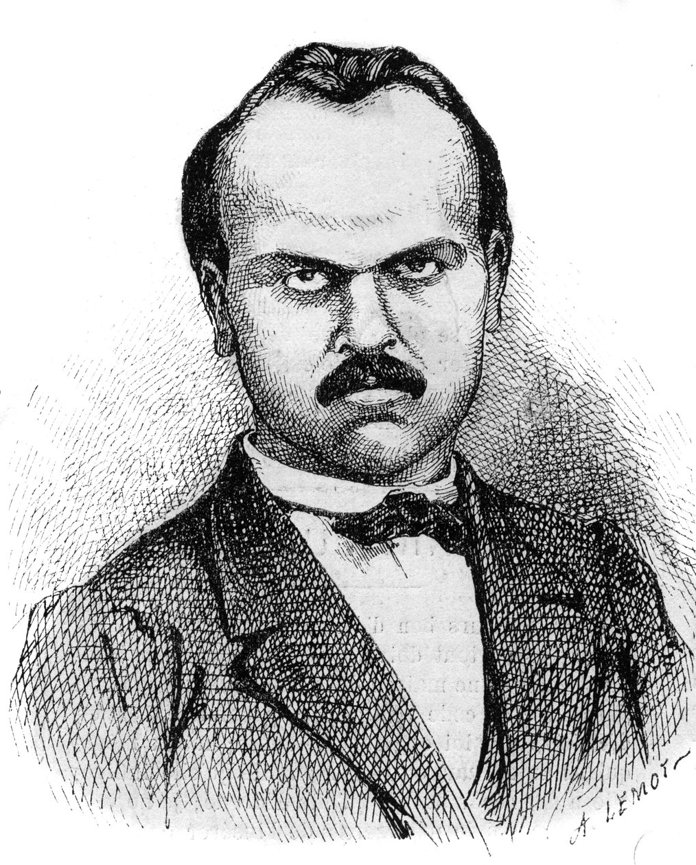 Portrett av Louis Noir (1837-1901) fransk forfatter - gravering av Lemot fra 1870 av A Lemot
