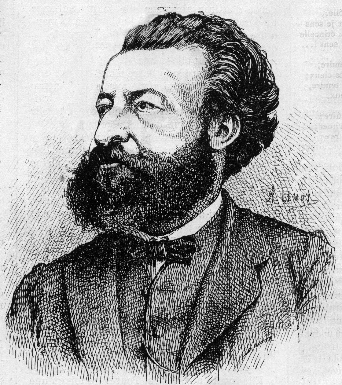Portrett av Ulrich de Fonvielle (1833-1911), fransk journalist og literator - Gravering av Lemot fra 1870 av A Lemot
