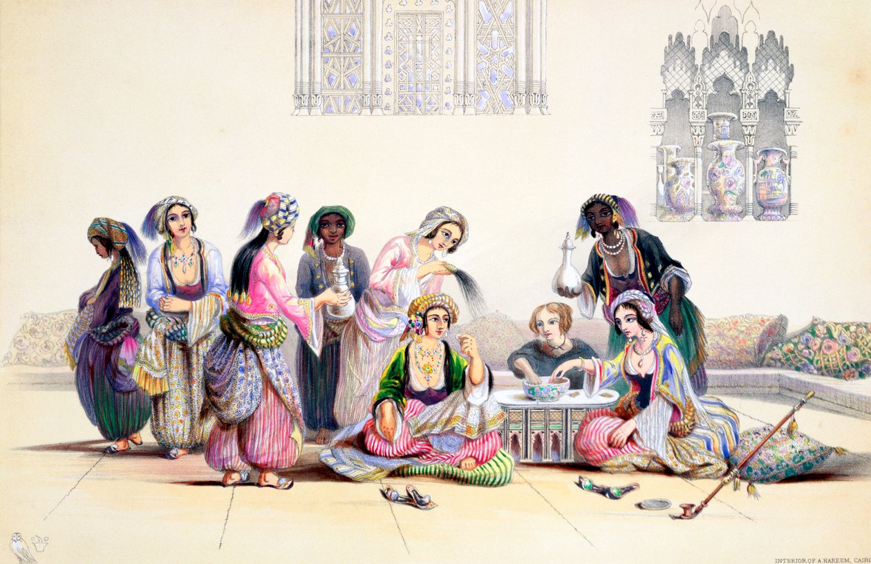 Interiør i et harem, Kairo, Egypt, midten av 1800-tallet av A Margaretta Burr