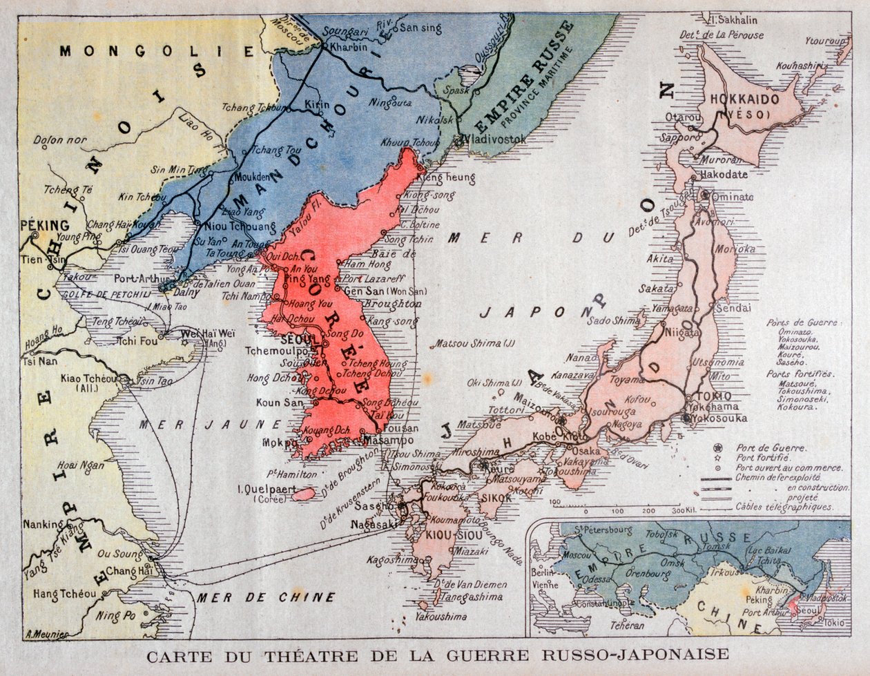 Kart over teateret for den russisk-japanske krigen, 1904 av A Meunier