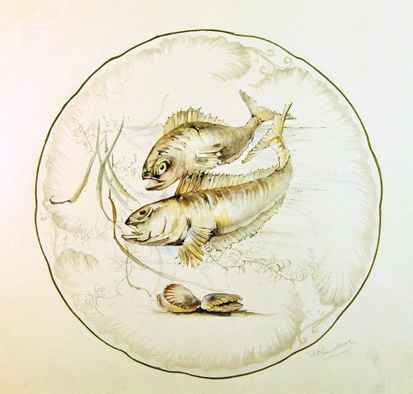 Wedgwood-design for en tallerken, ca. 1880 (akvarell på papir) av A. Proudlove