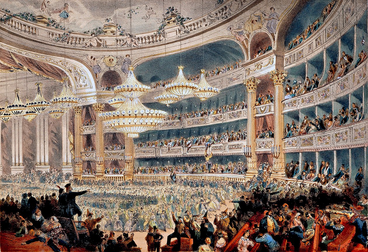 Ball på Opera de la rue Le Peletier i Paris rundt 1850 - Gravering av A Provost av A Provost