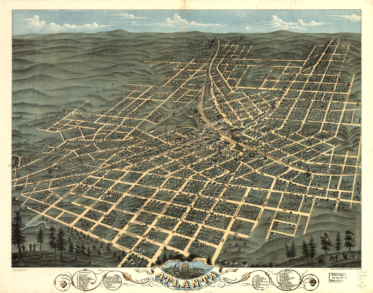 Fugleperspektiv av byen Atlanta, hovedstaden i Georgia 1871. LOC 73693339 av A. Ruger