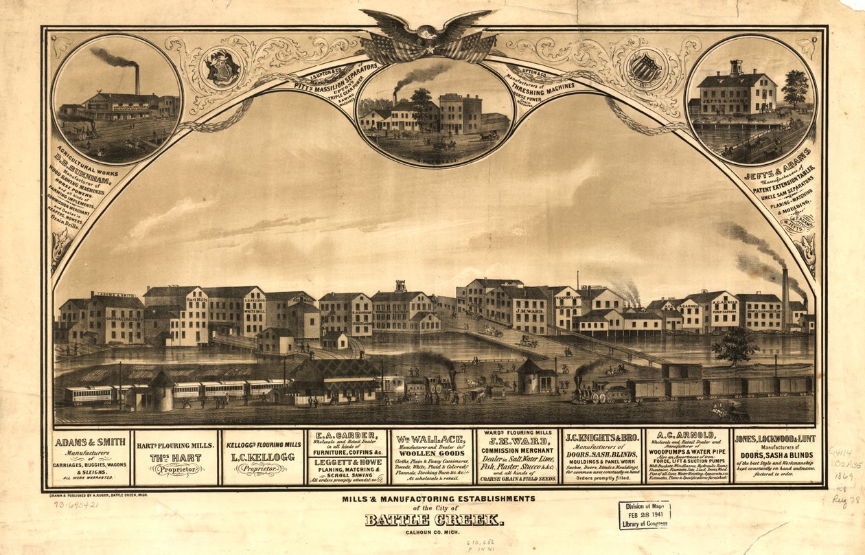 Møller og produksjonsanlegg i byen Battle Creek, Calhoun Co., Mich. LOC 73693421 av A. Ruger