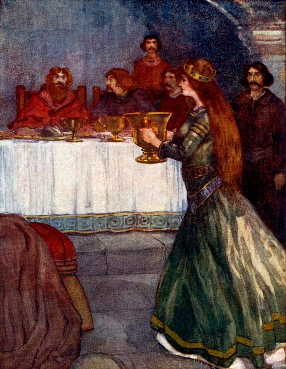 Rowena kom inn i rommet med en vakker gullbeger, c430 AD, 1905 av A. S. Forrest