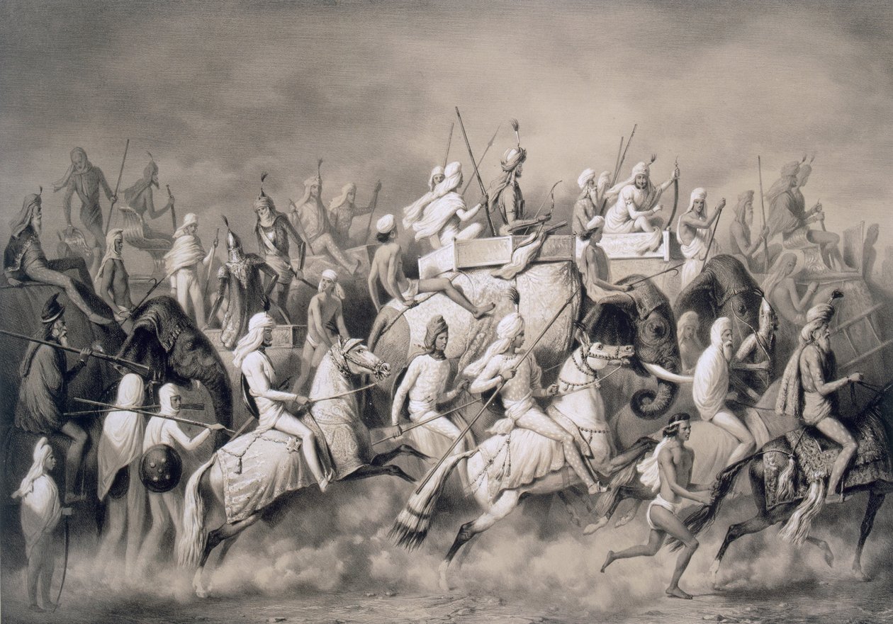 Chir Singh, Maharajah av sikhene og kongen av Punjab med sitt følge på jakt nær Lahore, 1859 av A. Soltykoff