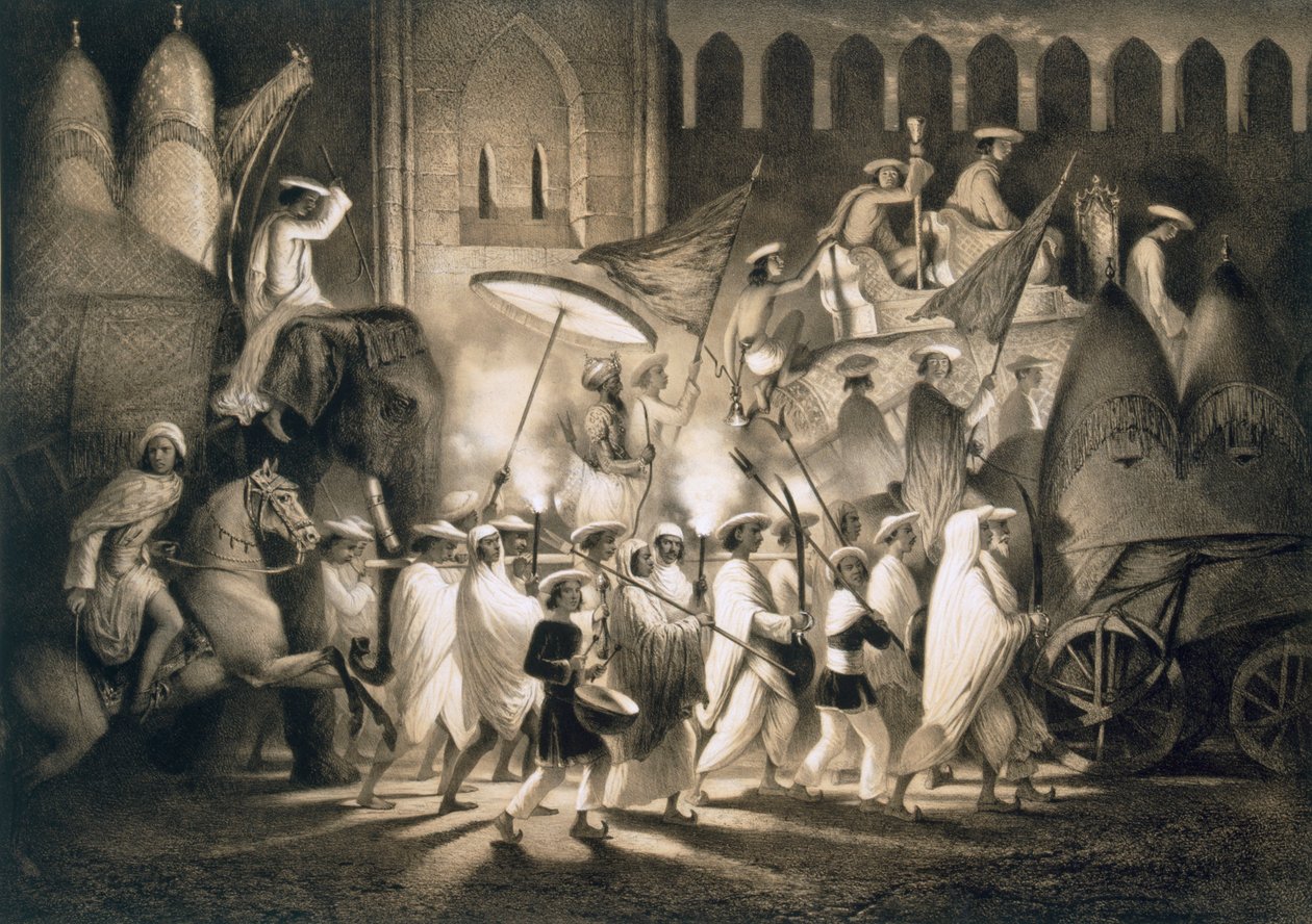 Delhi: Cortege and Retinue of the Great Moghul, pub. 1858. av A. Soltykoff