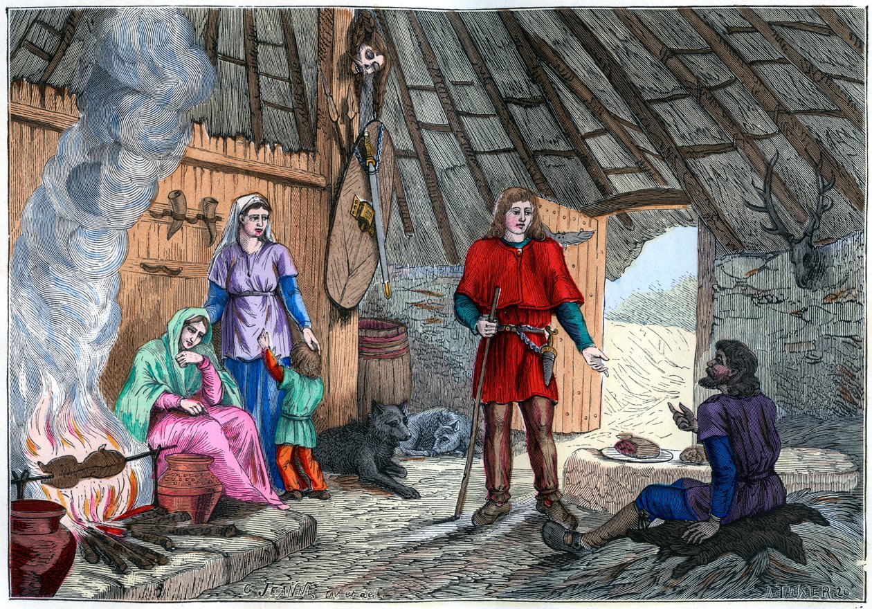 Interiør i et gallisk hus, 1882-1884. av A Tauxier