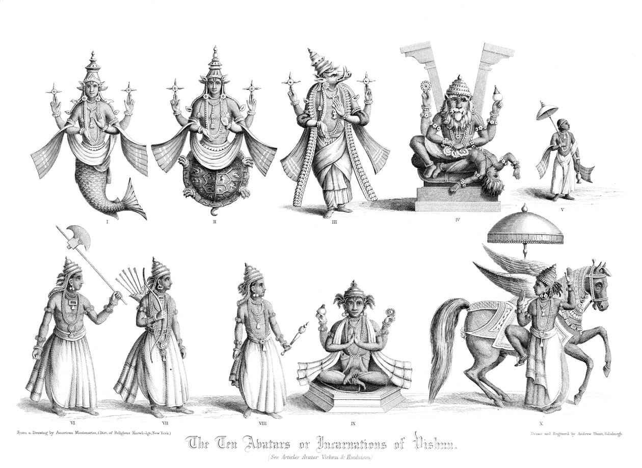 De ti avatarene eller inkarnasjonene til Vishnu. av A. Thom