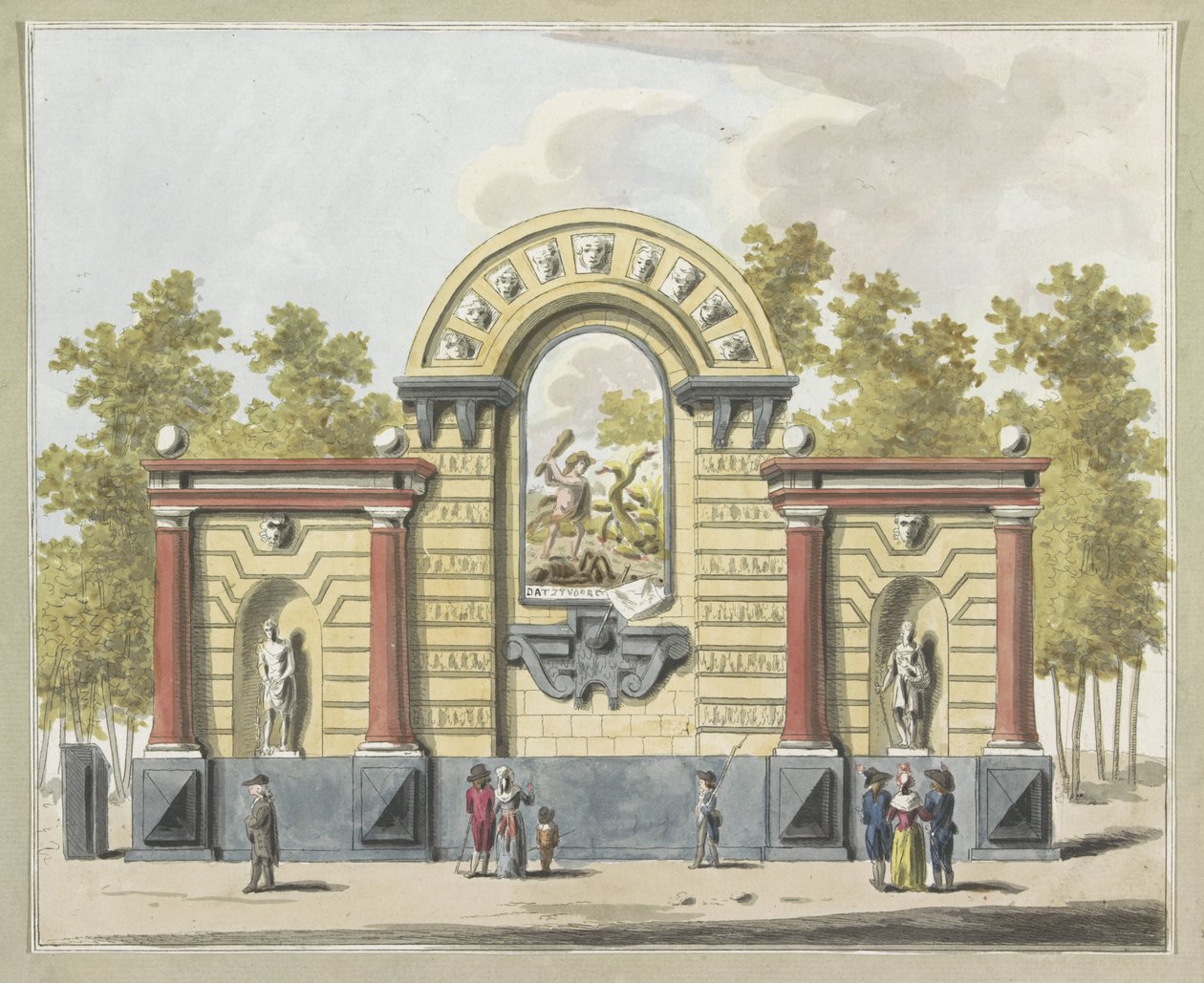 Ødeleggelse av aristokratiet, dekorasjon på Westermarkt, 1795 Ti plater av dekorasjonene på Alliantiefeest i Amsterdam i 1795 (serietittel) av A. Verkerk