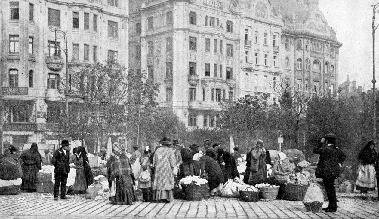 Stort marked for blomster, Budapest, Ungarn, 1922. av A. W. Cutler