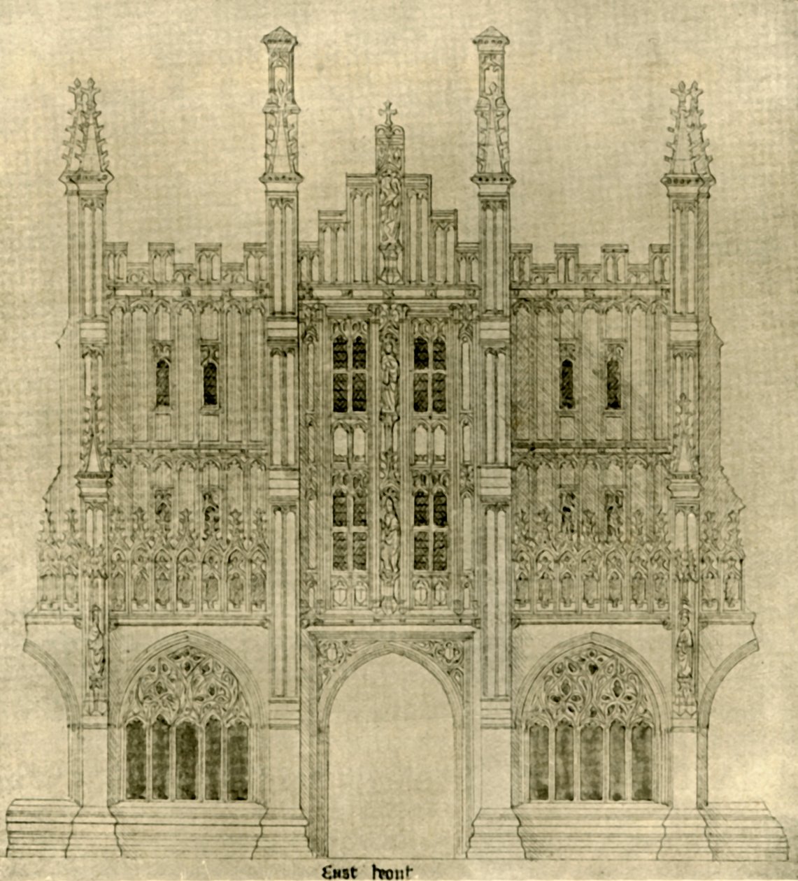 Arkitektonisk tegning: Østfront, 1833-1834, 1906. av A. W. N. Pugin