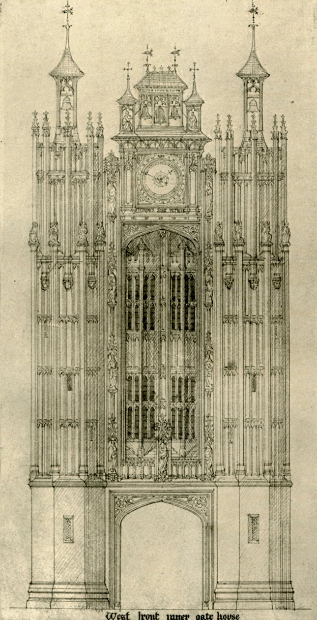 Arkitekttegning: vestfront indre porthus, 1833-1834, 1906. av A. W. N. Pugin