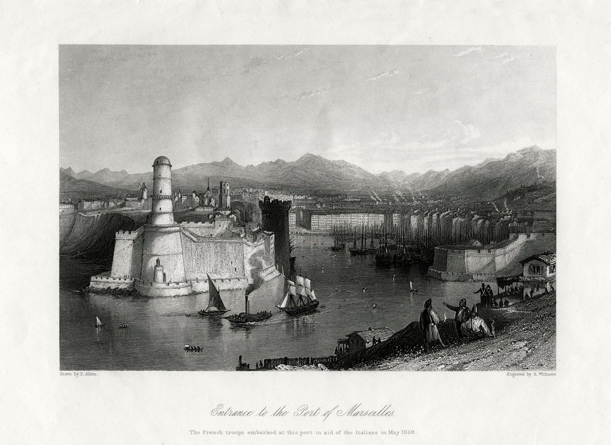 Inngang til havnen i Marseille, Frankrike, 1875 av A. Willmore