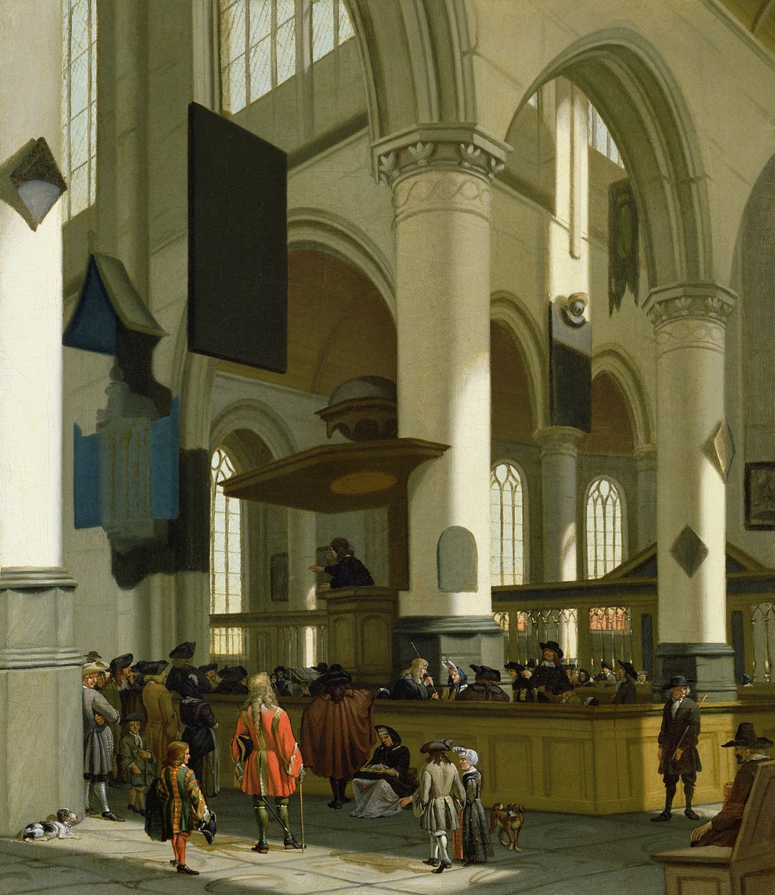 Interiør i Oude Kerk, Delft, med en predikant av A. and Streeck, H. van Storck