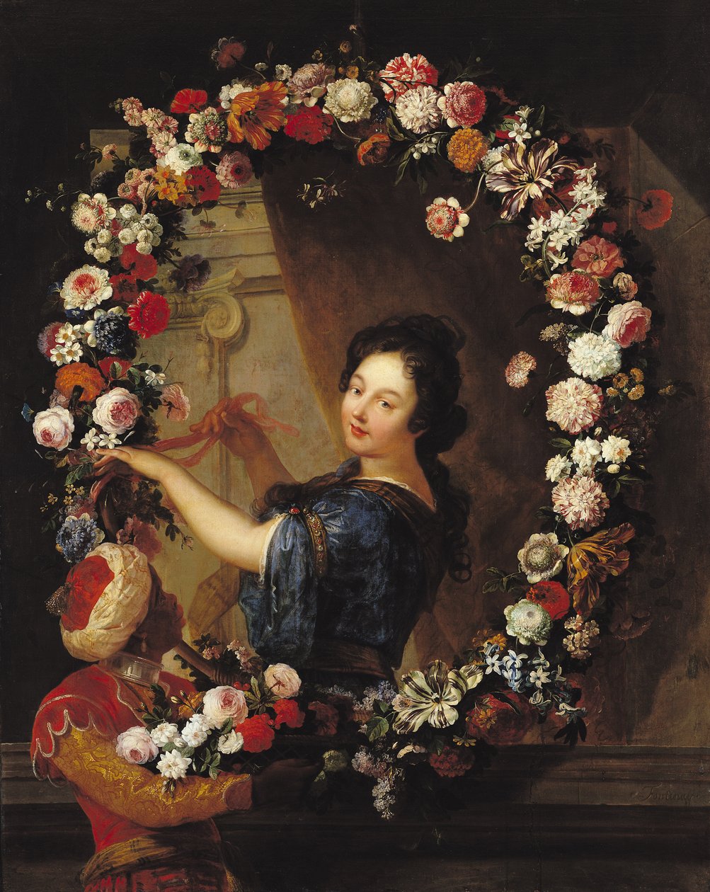 Portrett av en kvinne omgitt av blomster, antatt å være Julie d