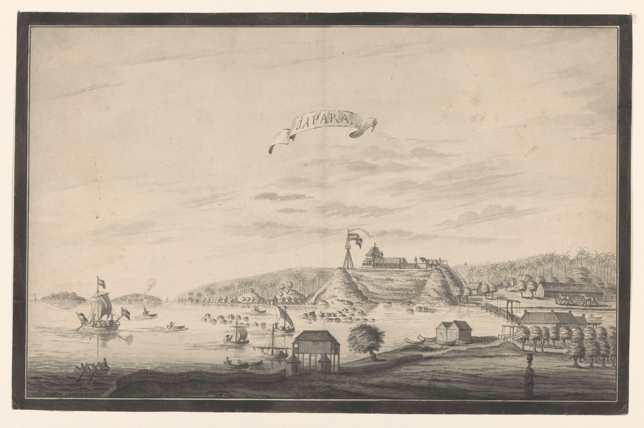 Utsikt over Jepara Japara (tittel på objekt) av A. de Nelly (possibly)