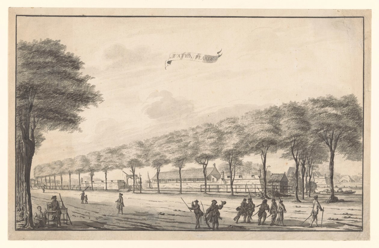 Utsikt over Fort de Waterplaats på Molenvliet i Batavia Vannhull (tittel på objekt) av A. de Nelly (possibly)
