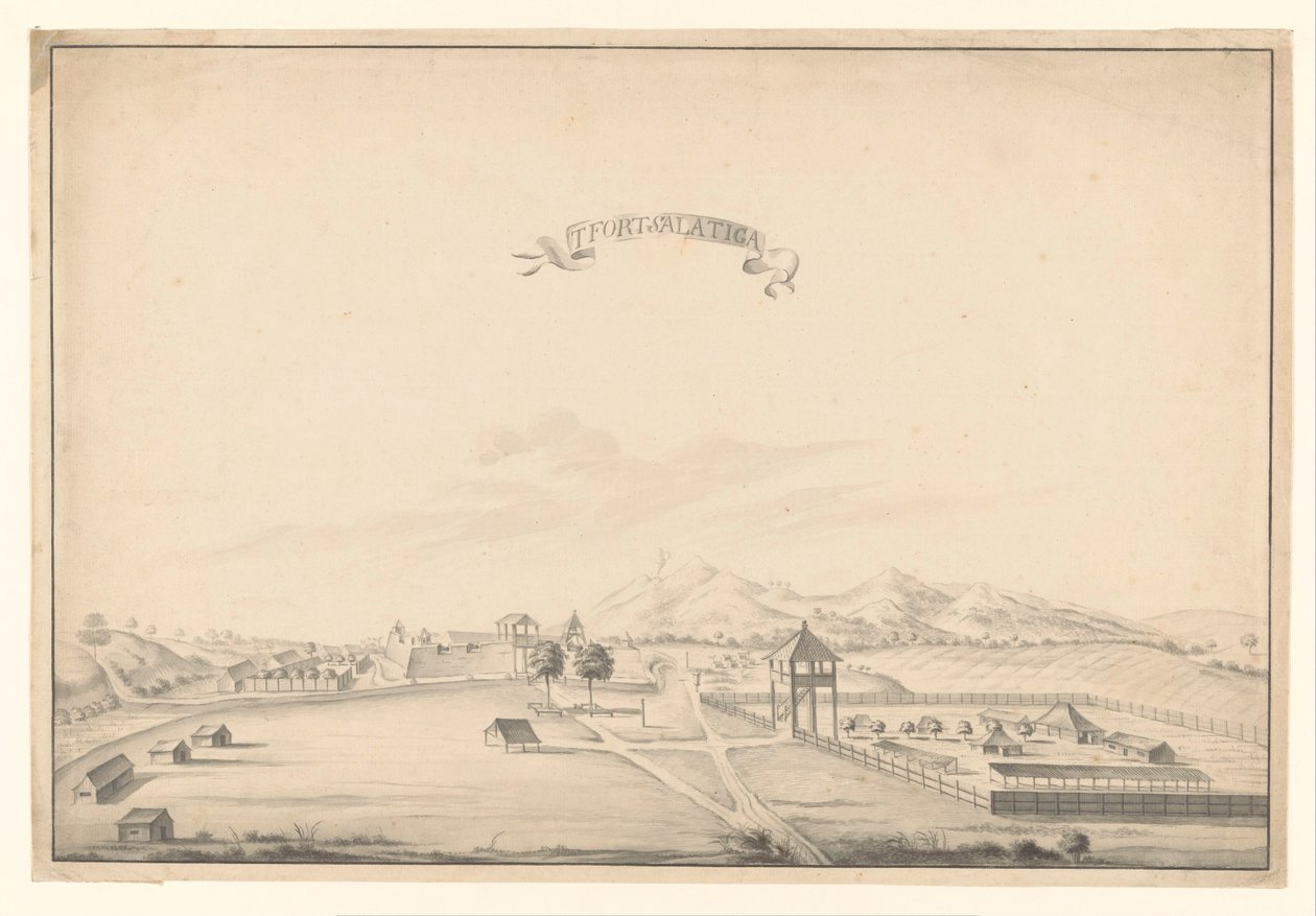 Utsikt over festningen Salatiga t Fort Salatiga (tittel på objekt) av A. de Nelly (possibly)