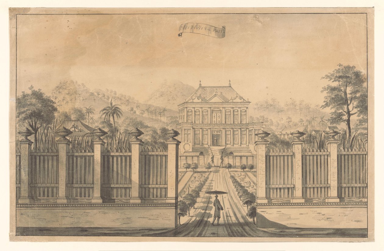 Utsikt over Bonjon-godset eller Vredestein Het Huijs von Patty (tittel på objekt) av A. de Nelly (possibly)