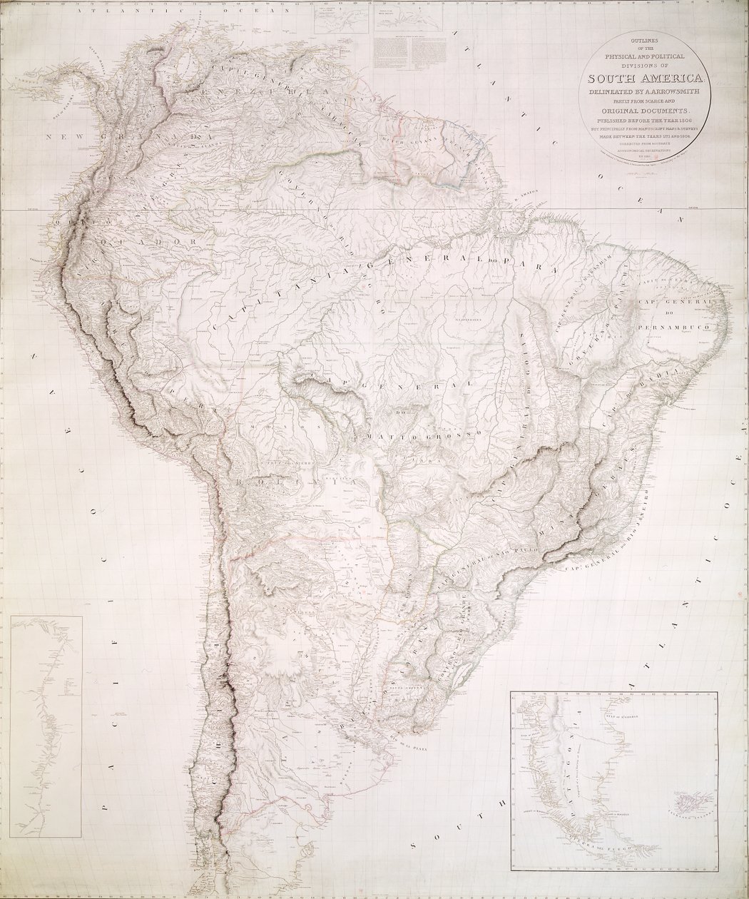 Oversikt over de fysiske og politiske divisjonene i Sør-Amerika, 1810 av Aaron Arrowsmith