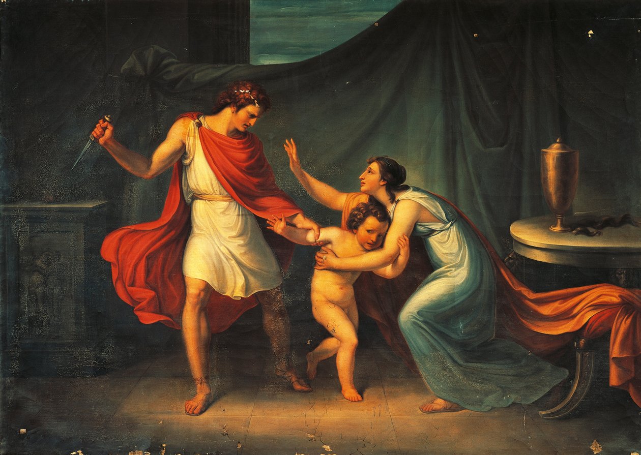 Pyrrhus truer livet til lille Astyanax av Abbondio Bagutti