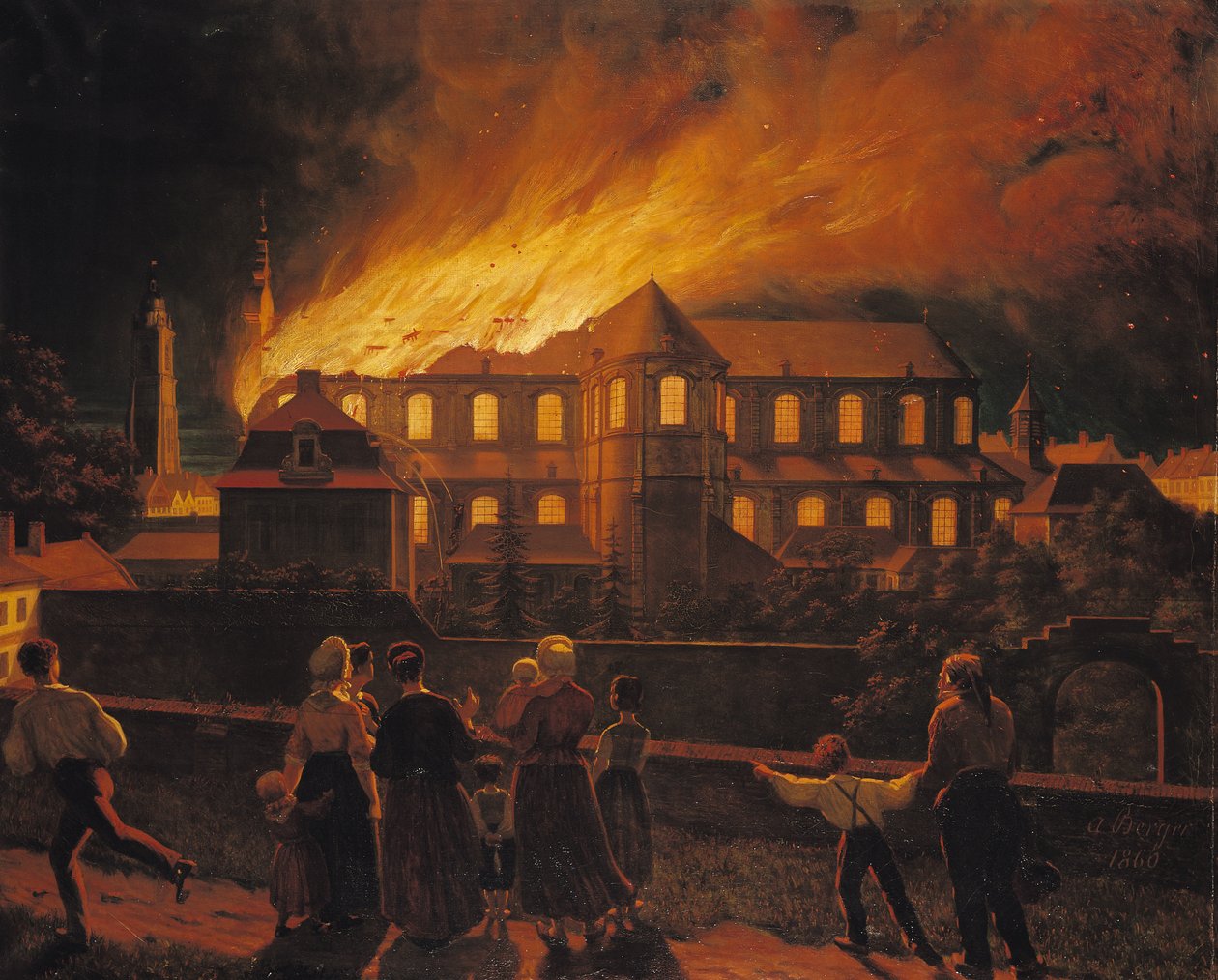 Brann ved Cambrai-katedralen, 9. september 1859 av Abel Berger