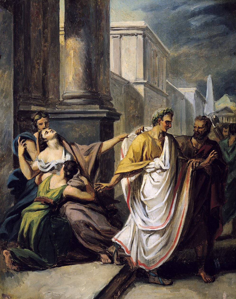 Julius Caesar (100-44 f.Kr.) på vei til Senatet på Ides of March (studie) av Abel de Pujol