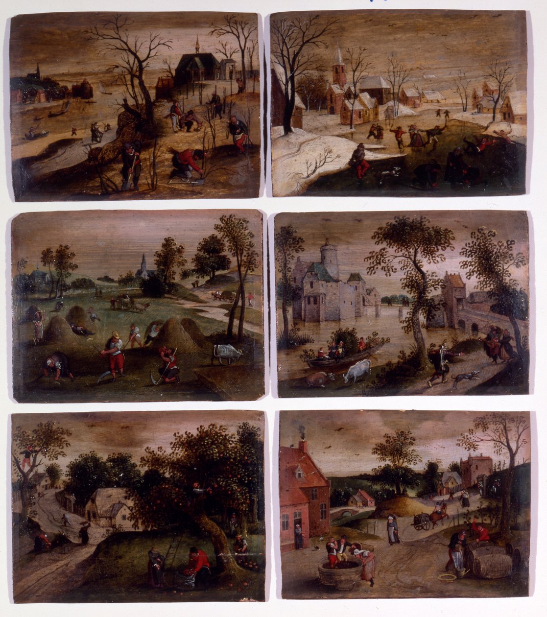 Januar, februar, mai, juni, september og oktober (olje på tre) av Abel (studio of) Grimmer or Grimer