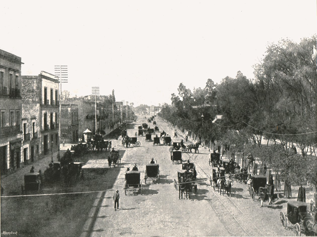Juarez Avenue, Mexico by, Mexico, 1895. av Abel Briquet