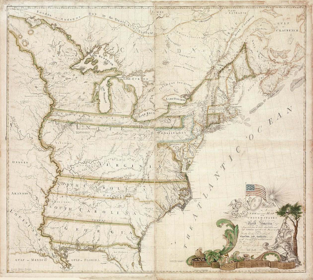Amerikas første nasjonale kart, 1784 av Abel Buell