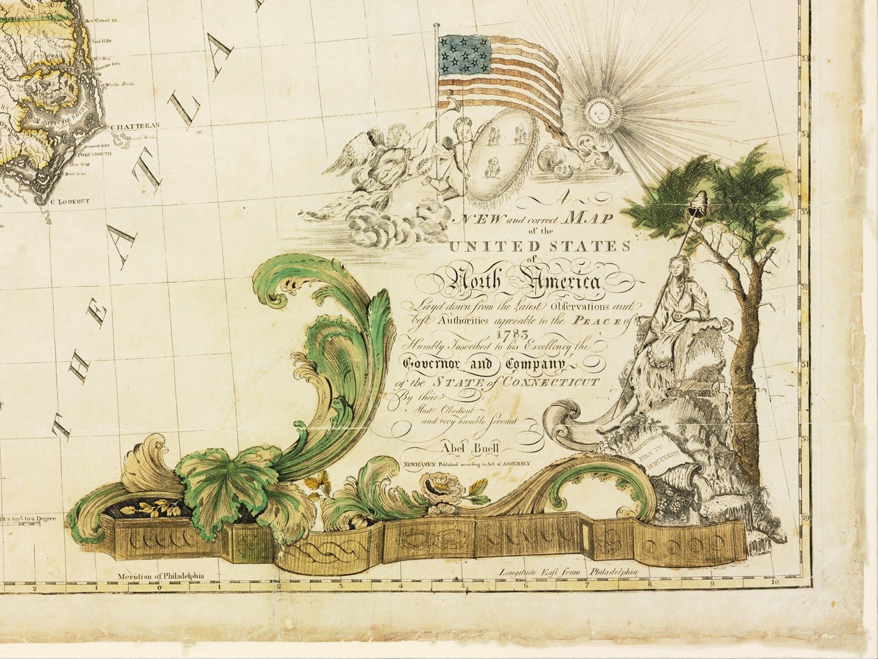 Amerikas første nasjonale kart, 1784 av Abel Buell