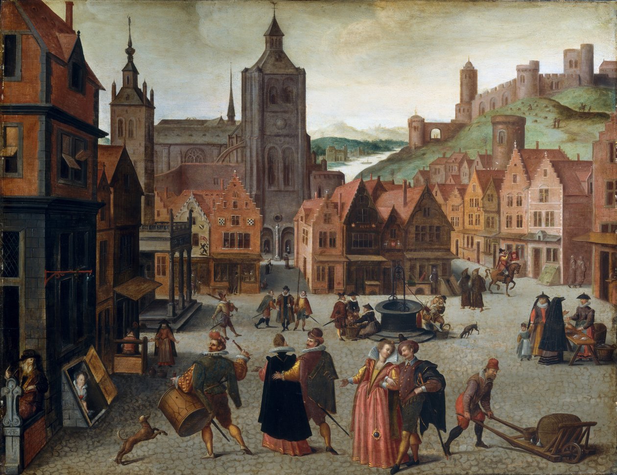 Markedsplassen i Bergen op Zoom, trolig 1590 og 1597. av Abel Grimmer