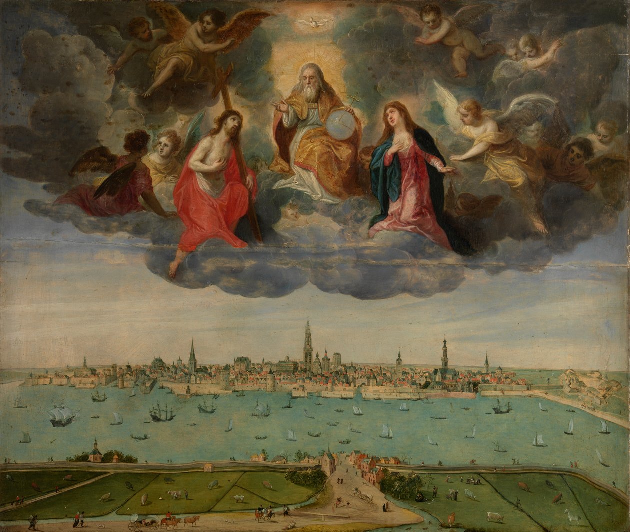 Antwerpen og det flamske hodet i 1600, ca. 1600 (olje på panel) av Abel Grimmer or Grimer