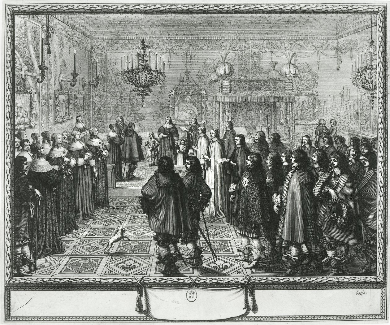 Seremoni overtakelse av ekteskapskontrakten til Wladyslaw IV (1595-1648) og Maria Ludwiga Gonzaga (1611-67) i Fontainebleau, 25. september 1645 av Abraham Bosse