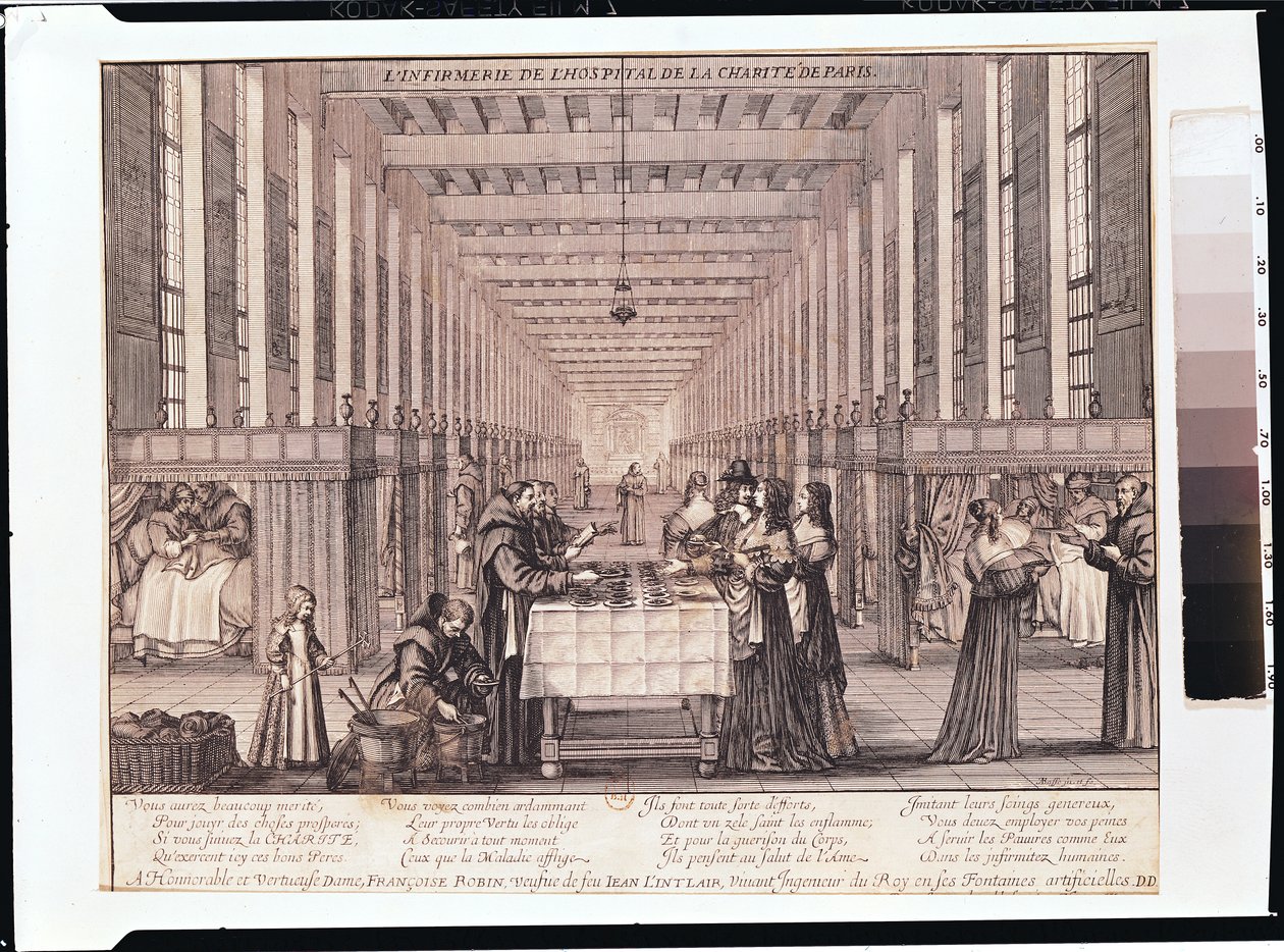 The Infirmary of the Sisters of Charity under et besøk av Anne av Østerrike (1601-66) 1635 (se også 208680) av Abraham Bosse