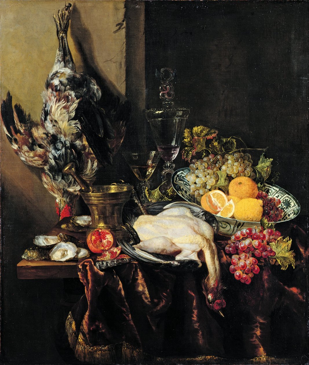 Pronkstilleven med frukt og fugler av Abraham Hendricksz van Beyeren